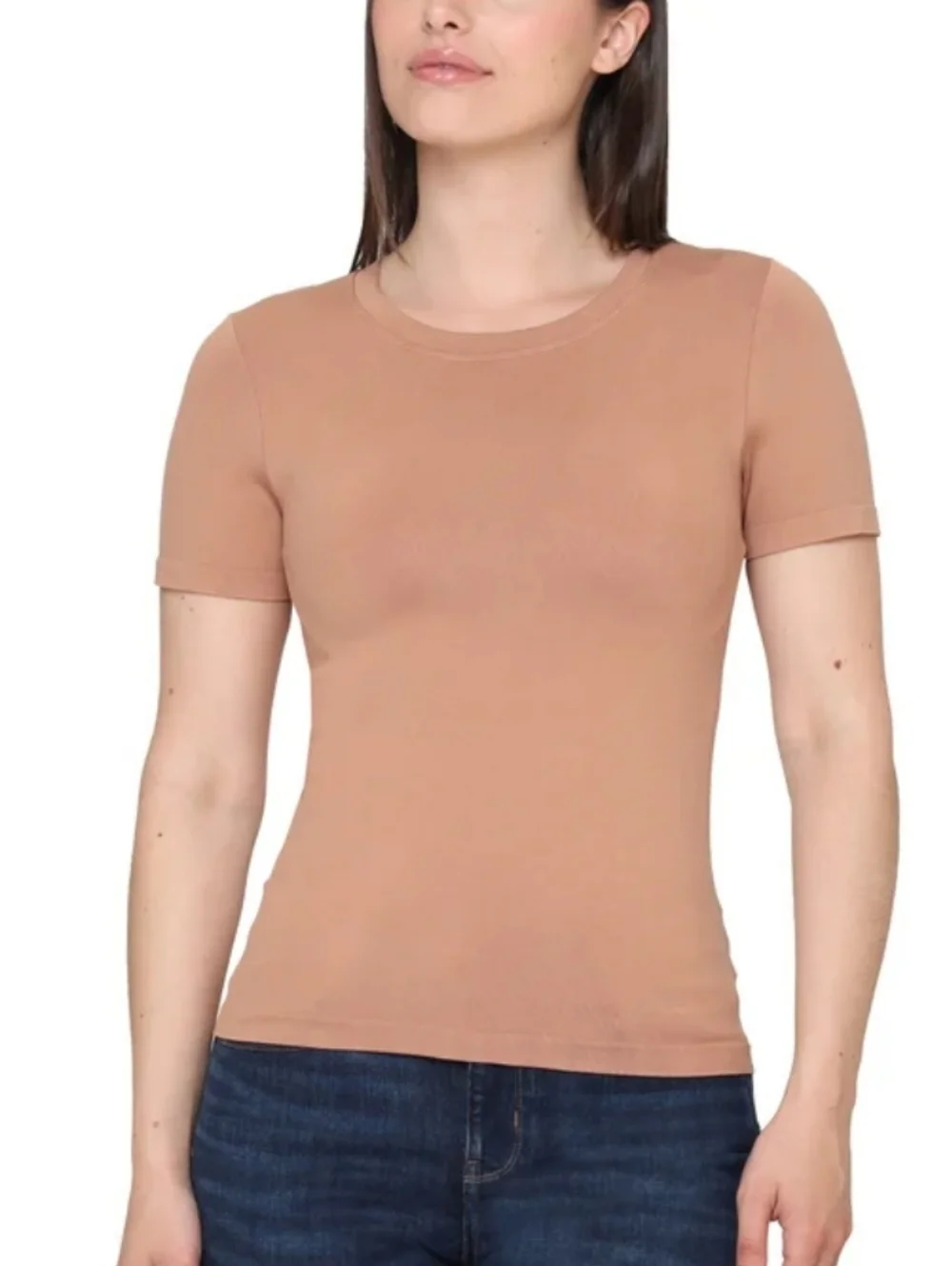 Tahari Smooth Tees 2 Pack Beige Tan Brown  Stretch Short Sleeve Womens Size XS - Picture 11 of 12